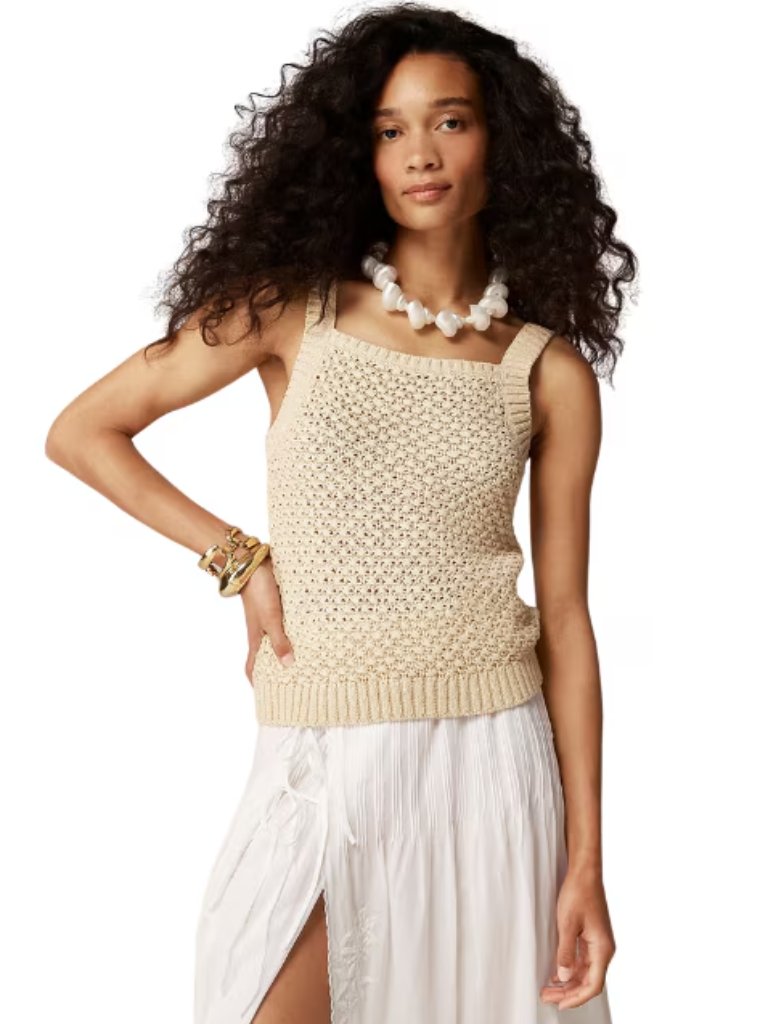 2/$30 J. Crew Basket-Stitch Sweater-Tank Cream Medium #A3383